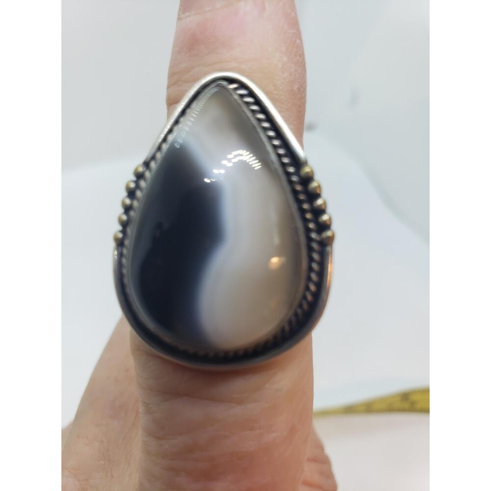 Botswana Agate Sterling Silver Ring 925 Teardrop Chunky Rope Twist Band sz 7.75